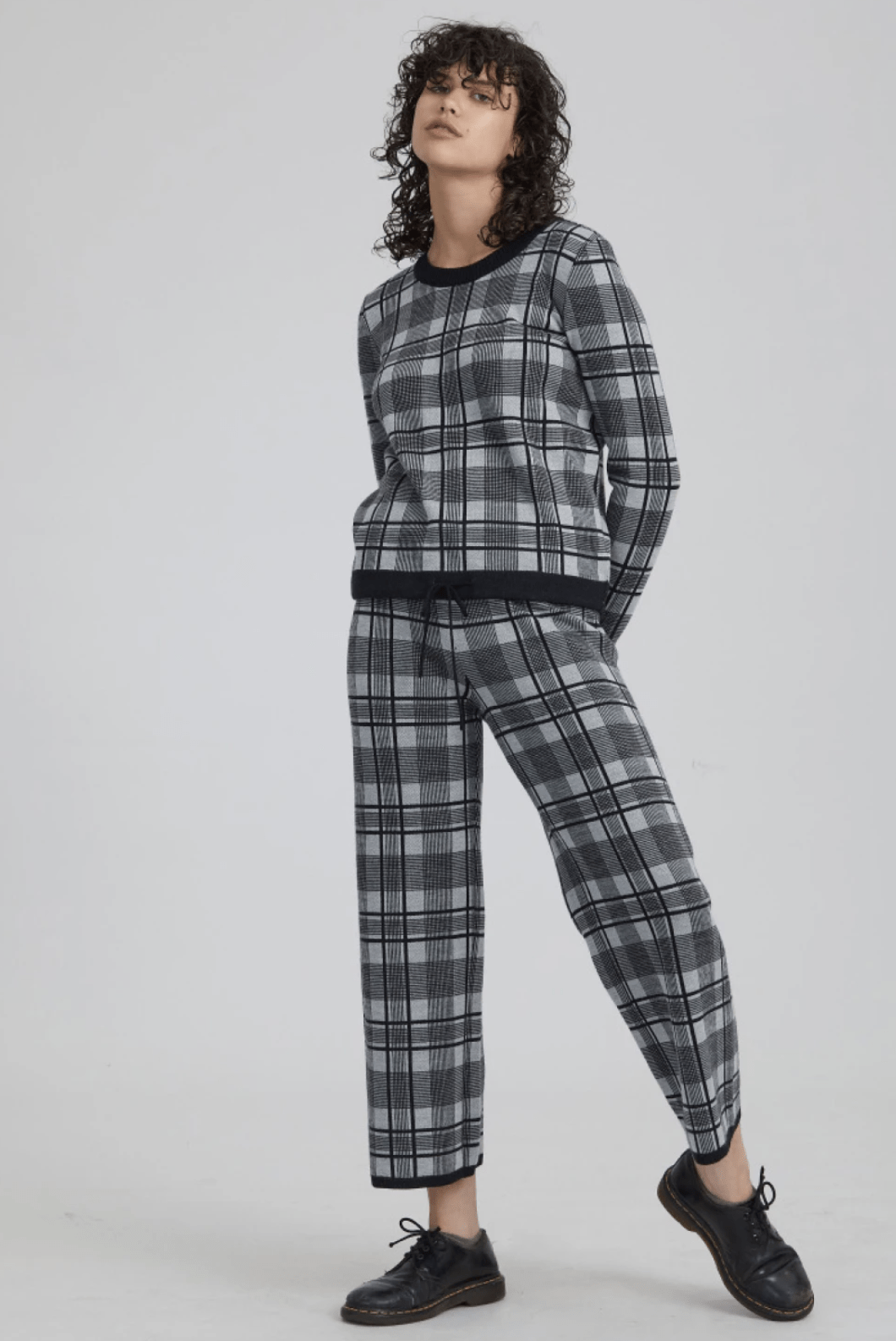 grey plaid track pants